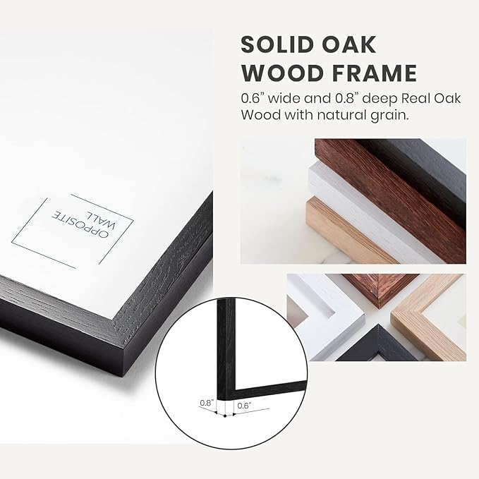 Opposite Wall - 20x24 in - Black Solid Oak Wood Picture Frame - Lightweight, Versatile & Shatterproof - Wall Hanging Poster or Photo Frame - Wall Decor for Office, Gallery & Home