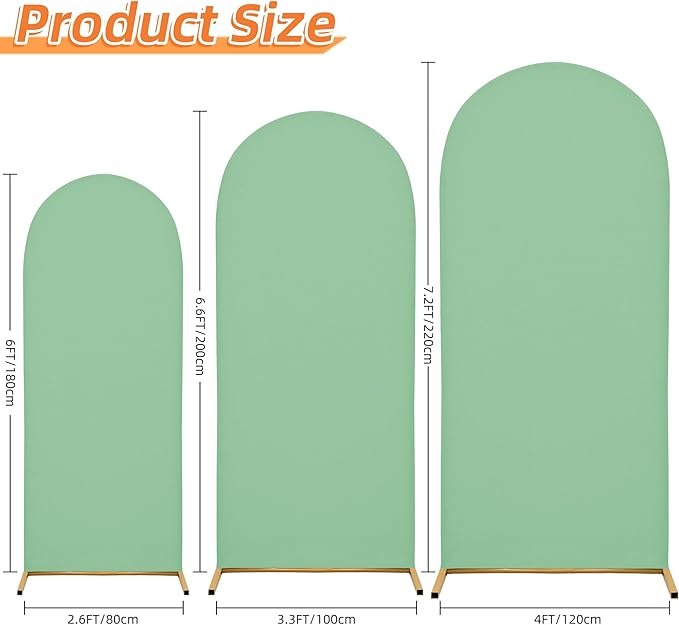 Wedding Arch Cover 7.2FT 6.6FT 6FT Arch Backdrop Cover Spandex Fitted Arch Cover for Round Top Chiara Backdrop Stand Covers for Wedding Birthday Party Baby Shower Banquet Ceremony Decoration (Set of 3)