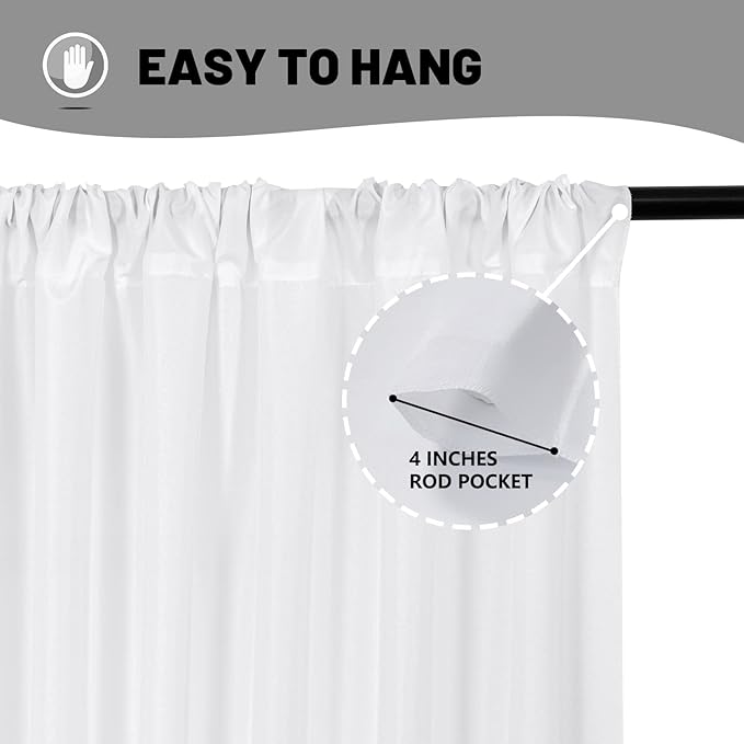 White Backdrop Curtain for Wedding Decor Holiday Party - White Wedding Backdrop Polyester Photography Backdrop Drapes Baby Shower Birthday Privacy Sliding Curtains Home Decor, 5ft x 7ft, 2 Panels