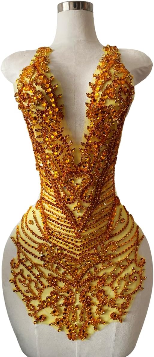 Handmade Rhinestones Bodice Applique sew on Beads Trim Patches Trim Accessori...
