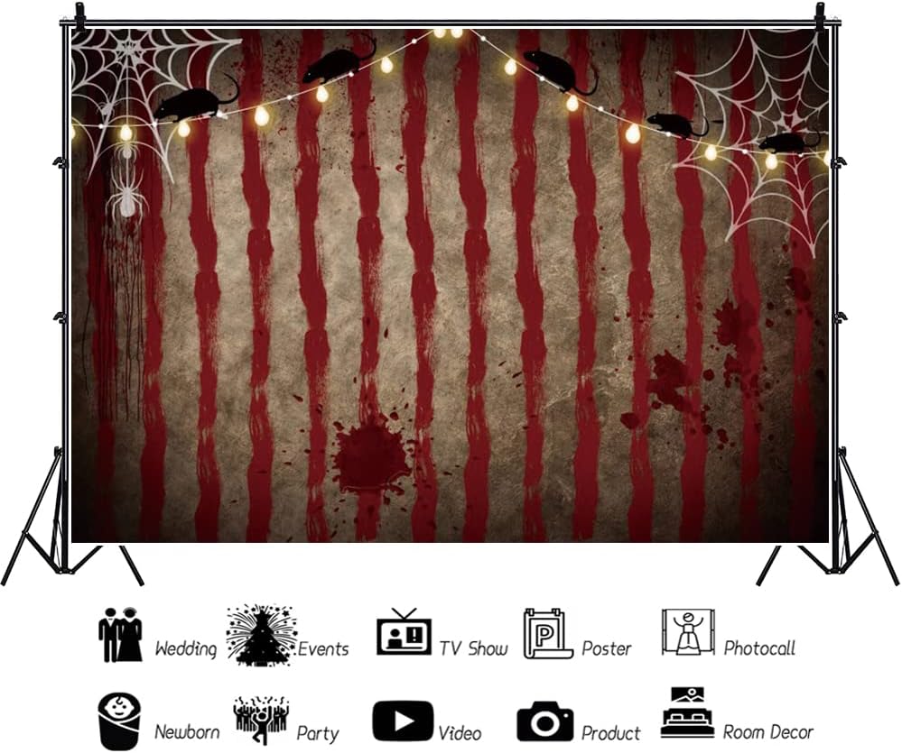 12x8ft Halloween Circus Backdrop Horror Scary Bloody Circus Tent Rat Spider W...