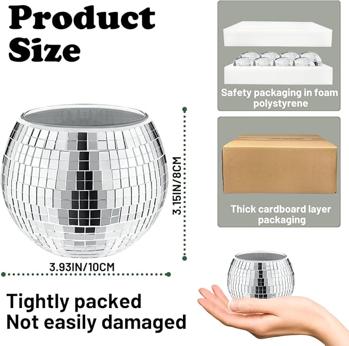 8 PCS Silver Disco Ball Vase,Glass Disco Ball Planter Candle Holder Vase Bulk Mirror Disco Ball Flower Vase for Wedding Centerpieces,Birthday,Office,Bedroom