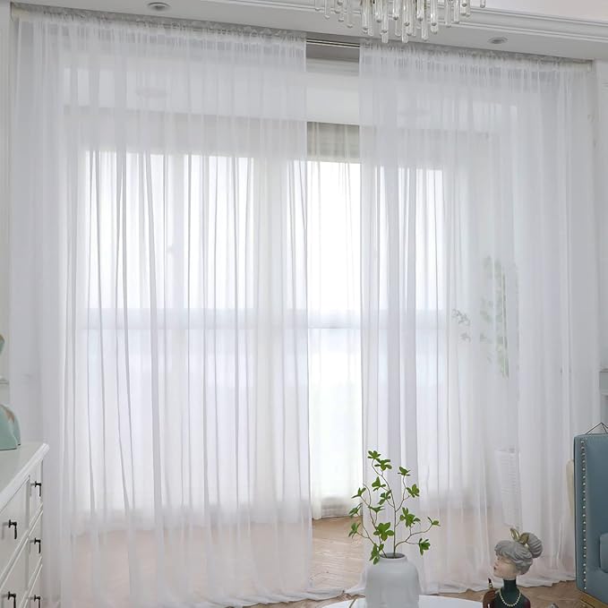 Window Ivory Sheer Curtains 84 Inches Long 2 Panels Sheer Curtain Basic Rod Pocket Panel for Bedroom Children Living Room Yard Kitchen (Ivory, 52" W x 84" L | 2 pcs)