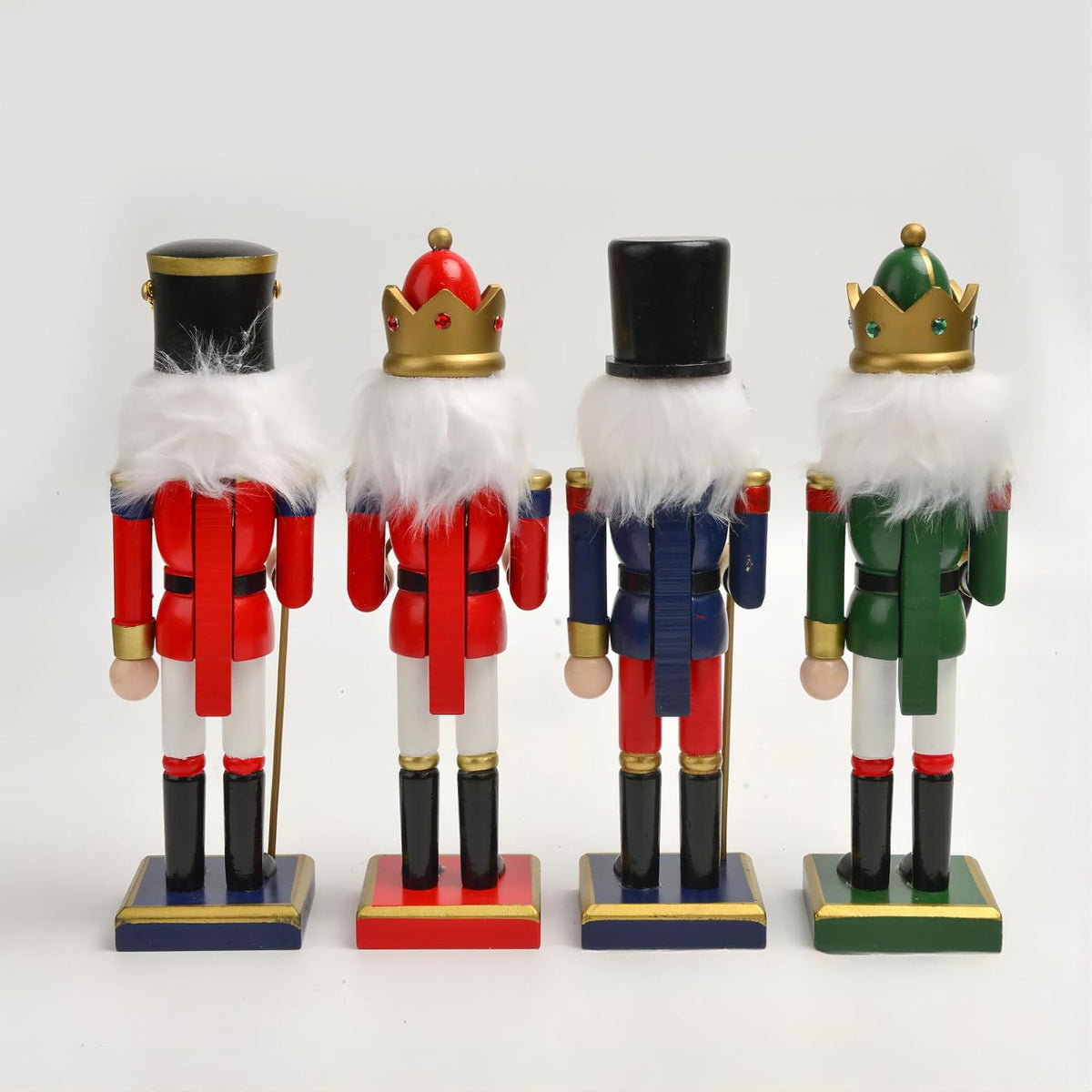 4PCS 15 Inch Nutcrackers Christmas Decorations, Wooden Hand-Painted Nutcracker Figures Festive Collectible Gift for Winter Table Desktop Fireplace Decorations
