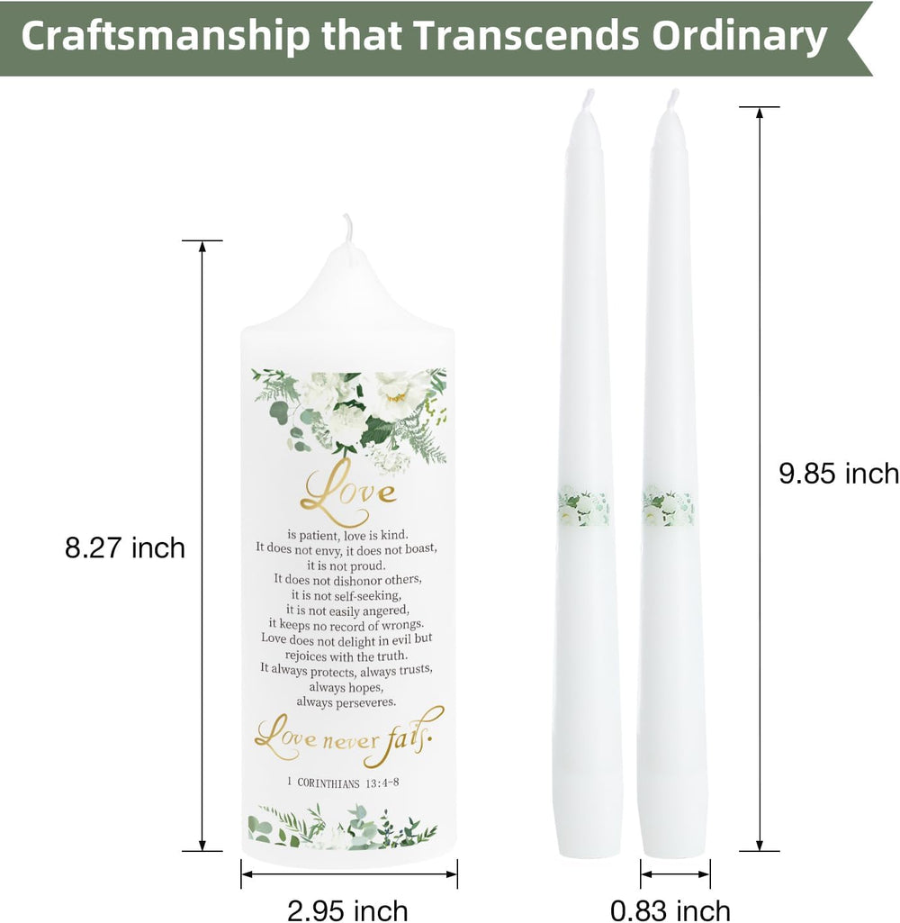 3 Unity Floral Candles for Wedding Ceremony Set with Golden Holder, Wedding A...