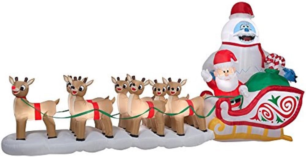 Christmas Colossal 16.5' Rudolph w/ Santa & Bumble In Sleigh Airblown Inflatable Holiday Yard Decoration
