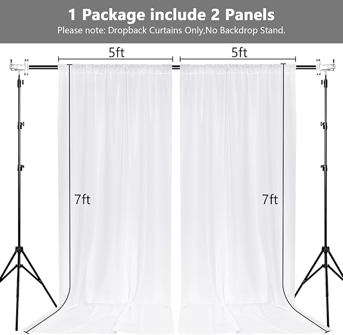 MEETSKY White Backdrop Curtain for Parties Wedding Decor- White Wedding Photography Rod Pocket Backdrop Drapes Panels Polyester Fabric Curtain for Birthday Holiday Party, 5ft x 7ft, 2 Panels