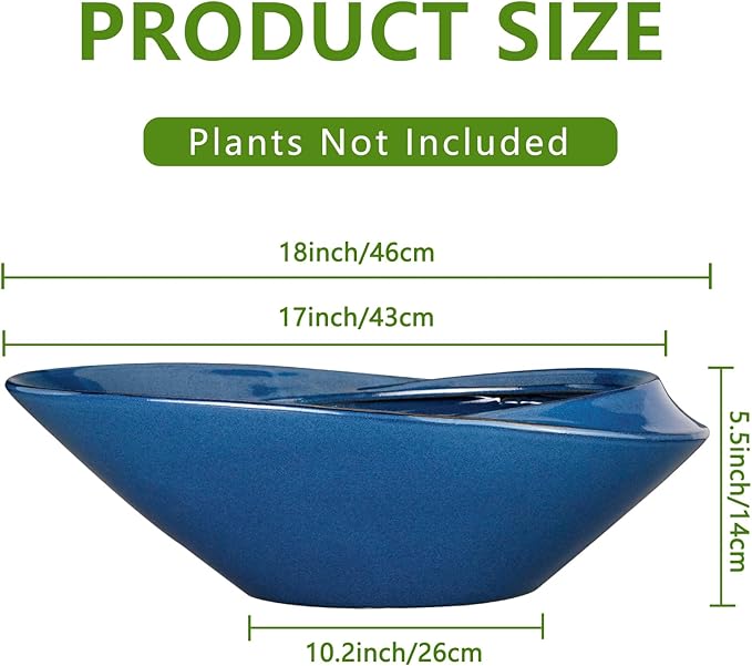 Bonsai Pot - 18 Inch Ceramic Planter for Indoor Outdoor Plants Bonsai Tree Pot Modern Large Succulent Planter Decorative Plant Pot with Drainage Hole Blue