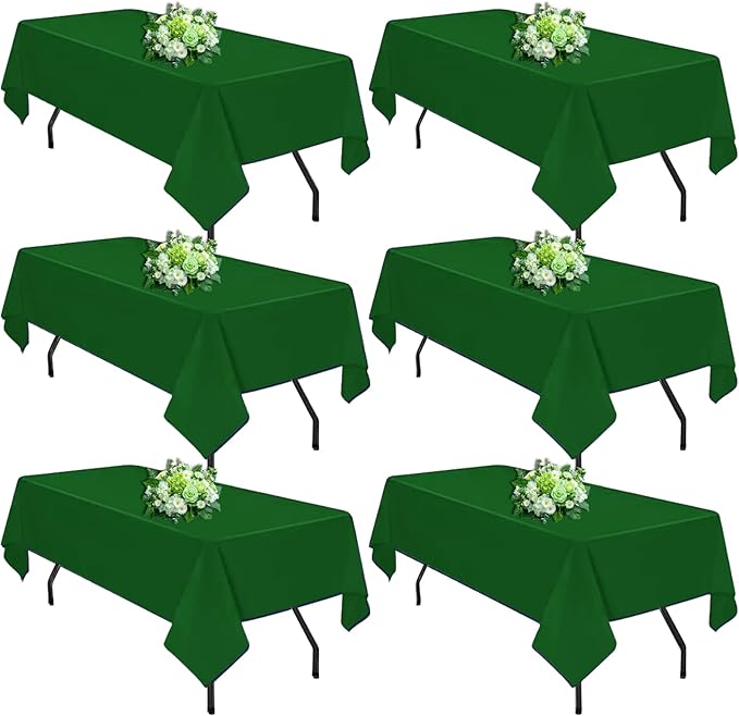 Hunter Green 6 Pack Polyester Table Cloth 60 x 126 Inch, Rectangle Tablecloths for 6 Foot Tables Washable Table Cloth for Party Wedding