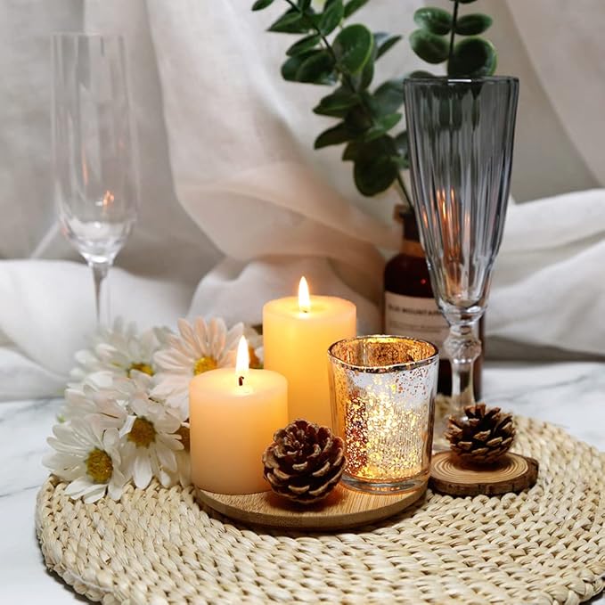 Gold Mercury Glass Tea Light Holders Set of 36 - Elegant Votive Candle Holders for Weddings, Showers and Home Decor - Perfect for Table Centerpieces and Parties (Glass, Gold)