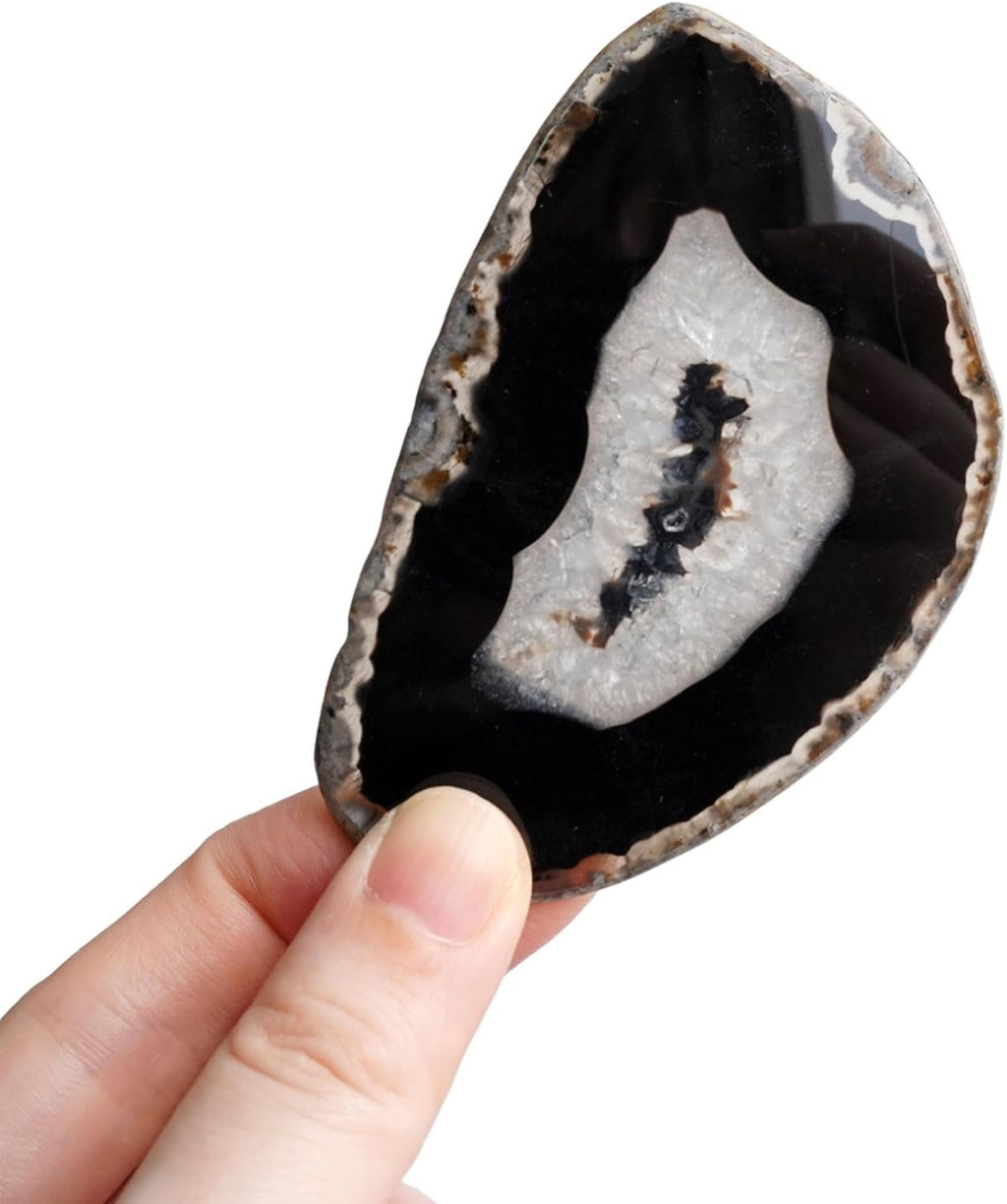 black agate slices for table place cards | shown in use