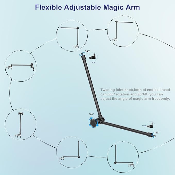 Microphone Stand Holder,21.5" Long Flexible Adjustable Magic Arm Super Crab Clamp Mic Clip 3/8"-16 to 5/8"-27 Adapter Mount,Compatible with Shure/Fifine /AT2020 /Pyle/Blue Snowball/Razer