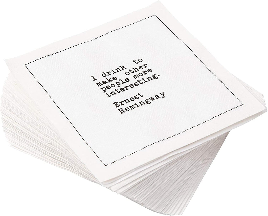 five star napkins drinking quotes, white cotton cocktail, side view