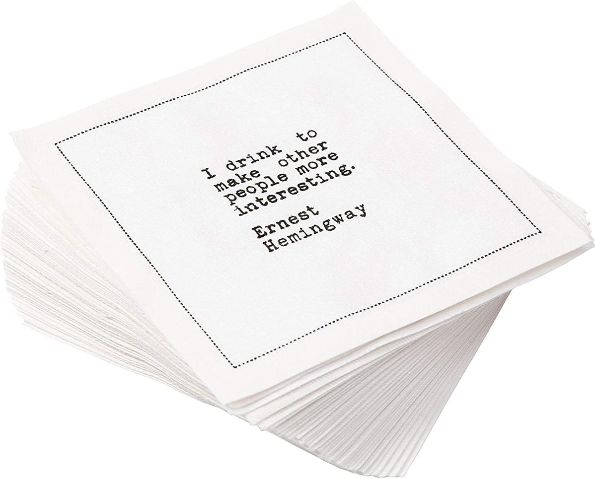five star napkins drinking quotes, white cotton cocktail, side view