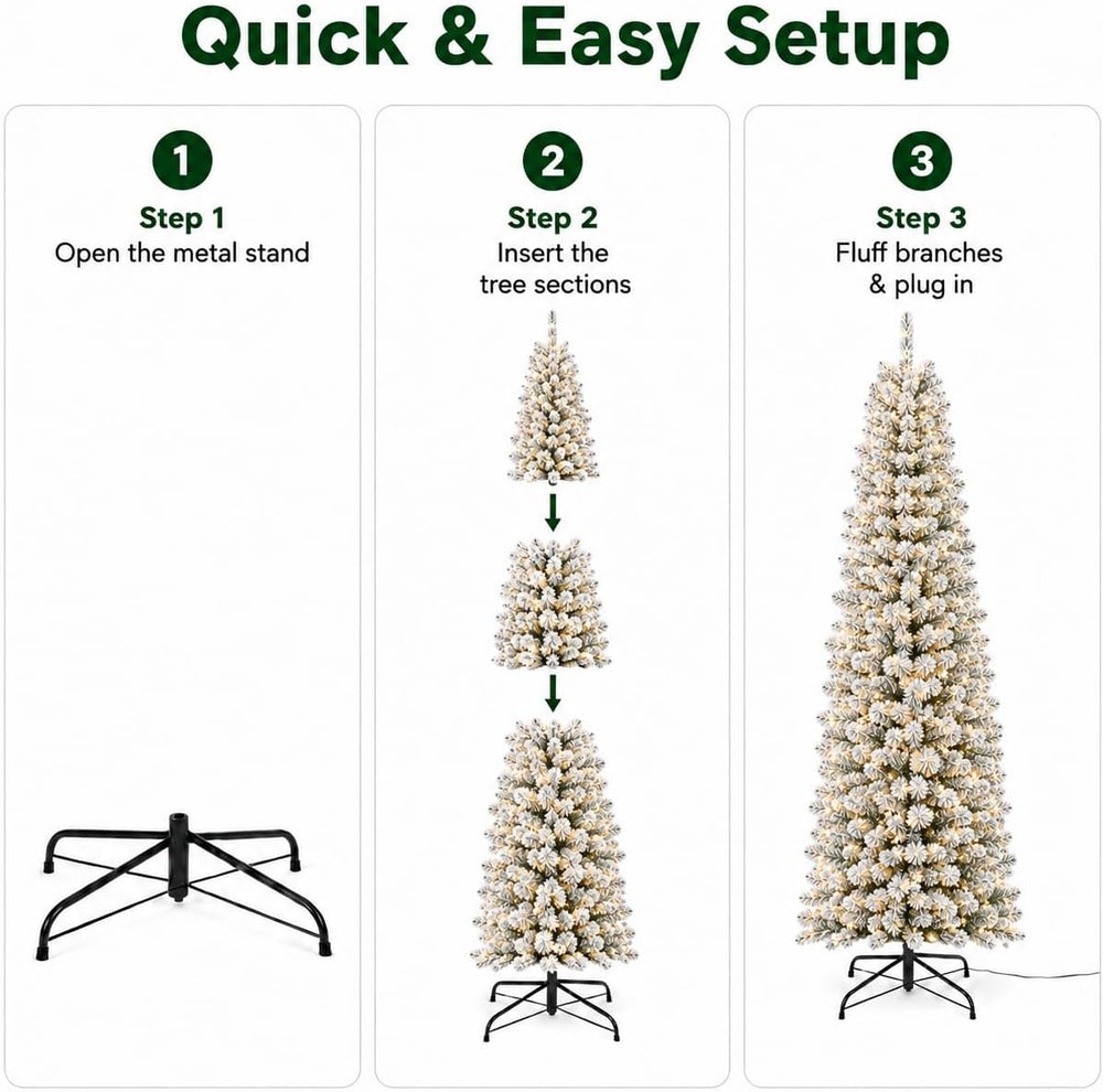 7ft Prelit Slim Pencil Flocked Artificial Christmas Tree-WarmWhite