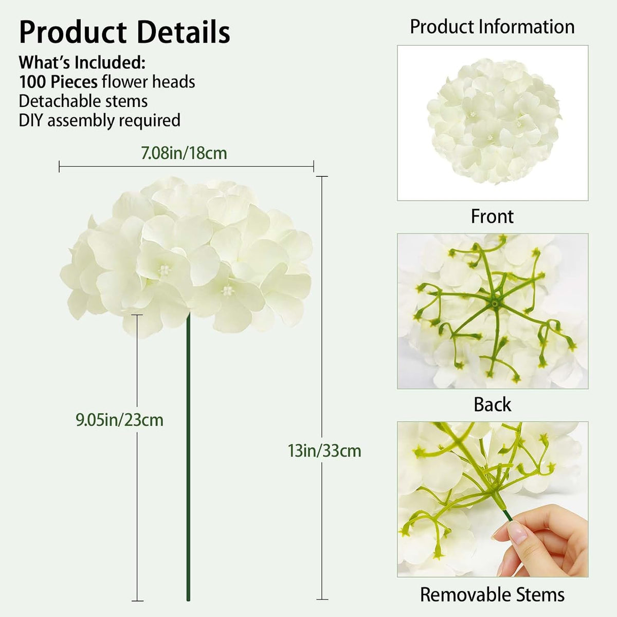 100 PCS White Hydrangea Artificial Flowers, Faux Hydrangea Flowers, Fake Hydrangeas, Silk Hydrangea Flowers with Stems, White Artificial Flowers Bulk for Wedding Party Decor Bulk Artificial Flowers