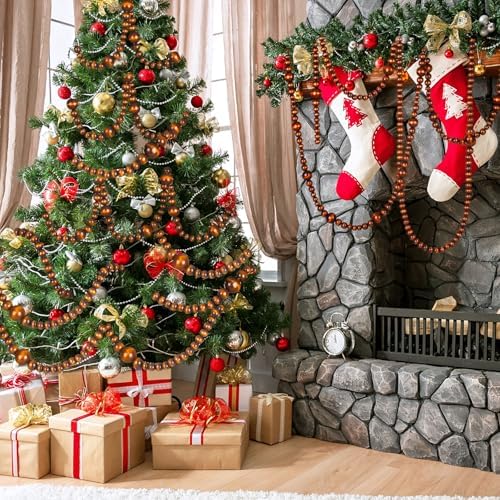 Bucherry 4 Pcs Christmas Wood Bead Garland 28.8 Feet, Coffee