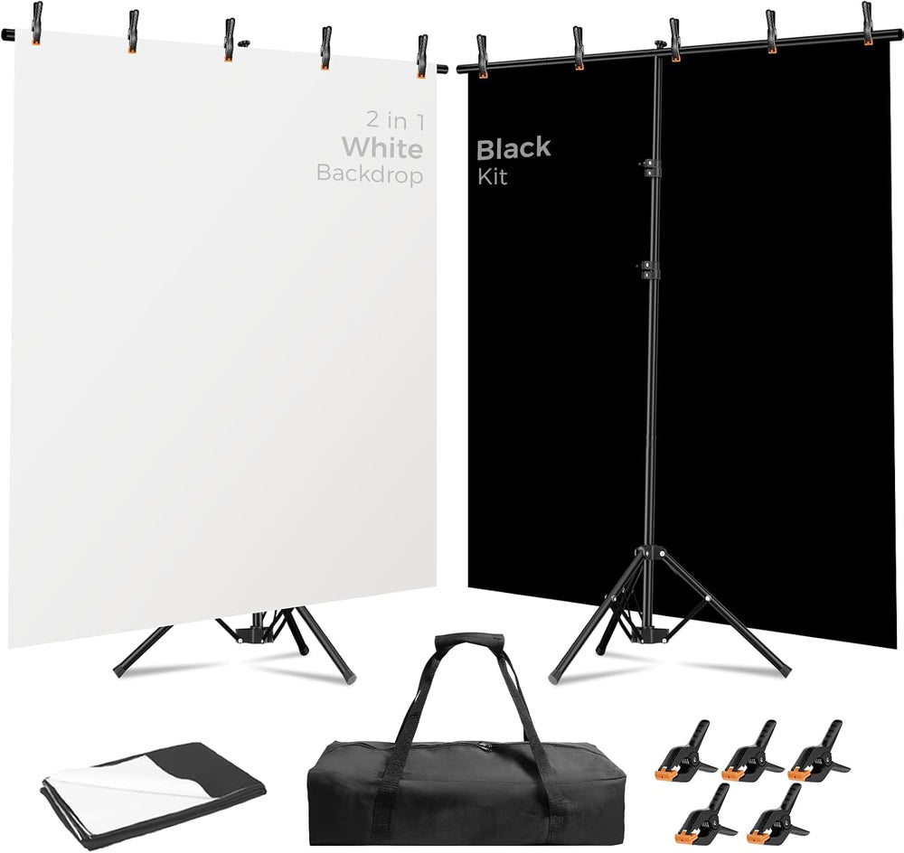 Emart 6.5x5ft 2in1 Black&White Photo Backdrop Stand Kit with T-Shape Stand