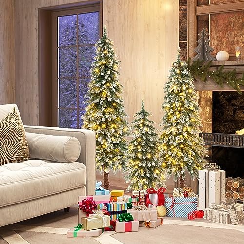 HAPPYGRILL Set of 3 Artificial Christmas Tree, 3' 4' 5' Pre-lit Xmas Tree