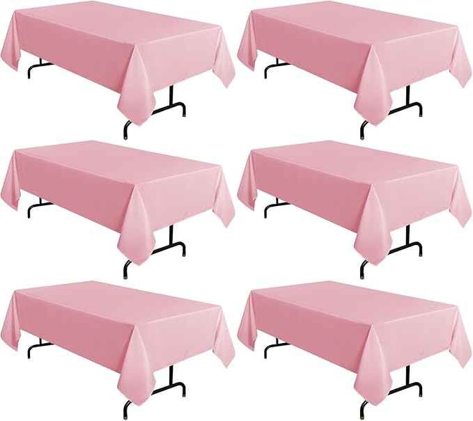 sancua 6 Pack Pink Tablecloth 60 x 102 Inch, Rectangle Table Cloth for 6 Feet Tables - Stain and Wrinkle Resistant Washable Polyester Table Cover for Dining Tables, Buffet Parties and Camping