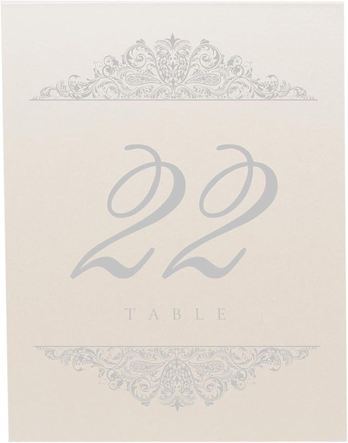 Paisley Wedding Table Numbers (Select Color/Quantity), Champagne, Silver, 1-15, Double Sided, Tent or Use in a Stand, Great for Parties & Restaurants - Made in the USA
