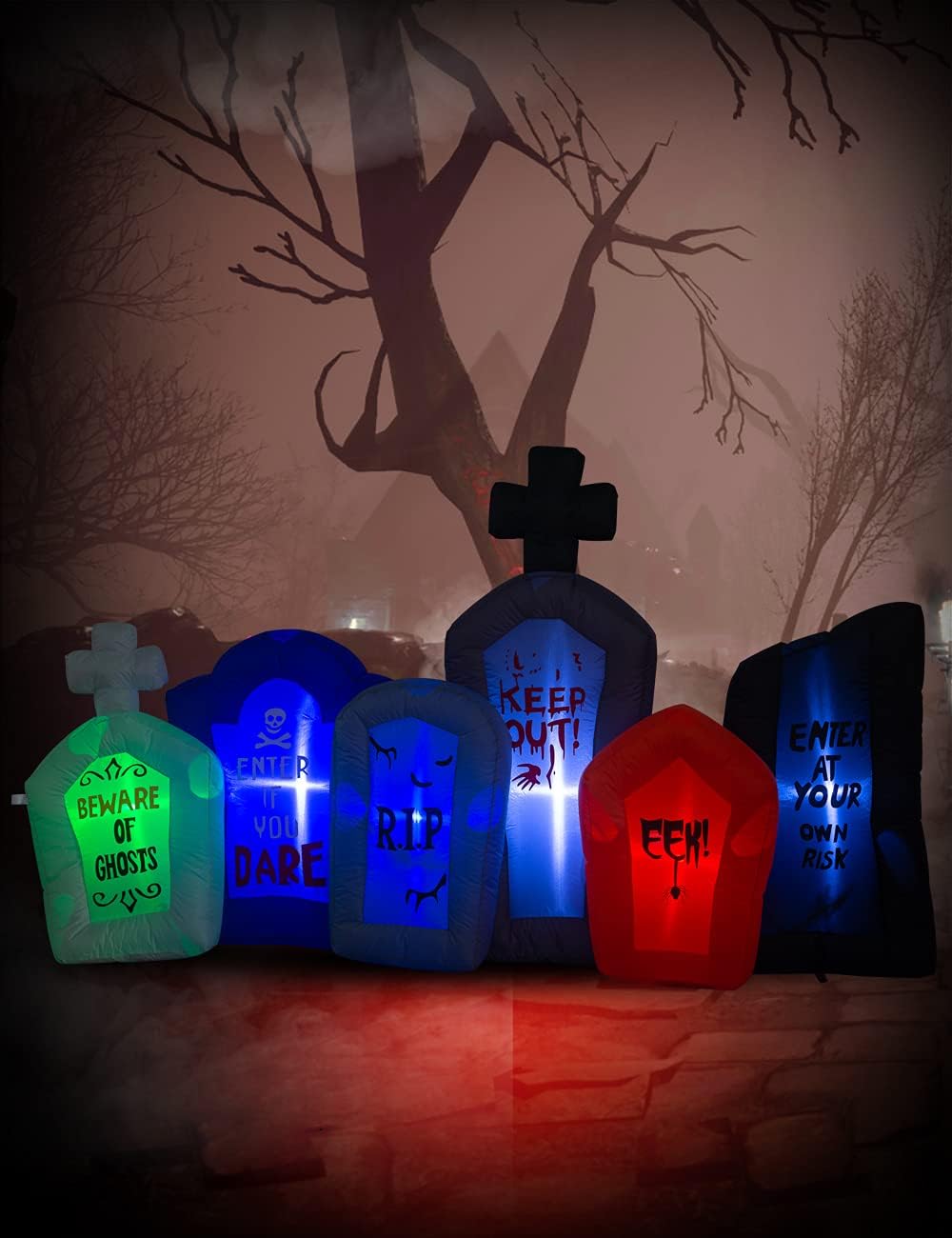 7.5 foot long halloween inflatable tombstones collection with, side view