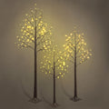 Fencer Wire Set of 3 Brown Birch Trees with Lights, 4/6/8 Ft Pre-Lit Twinkling Twig Trees, Warm White LED, Lighted Birch Trees for Indoor Decor, Light Up Brown Christmas Trees