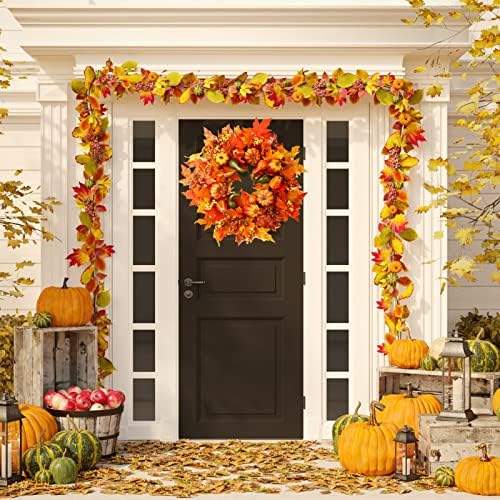 24" Harvest Fall Wreaths for Front Door Outside,Autumn Wreath with Pumpkins