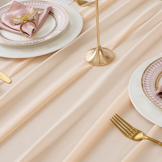 12Pack 9ft Chiffon Table Runner 14x108 Inch Sheer Romantic Table Runner for Wedding Birthday Party Bridal Shower Outdoor Decoration-Peach