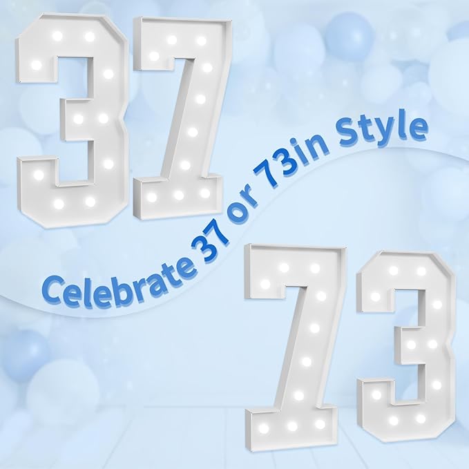 imprsv Marquee Numbers Large 37th-Birthday Decorations: 4ft Light Up Number Party Decor 37 Year Old 73rd Birthday Decoration Backdrop 73 Anniversary Cardboard Big Mosaic Balloon Frame Number 37