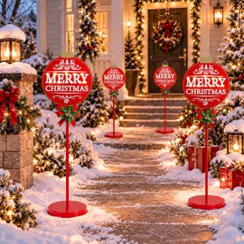 Christmas Signs with LED Lights,Battery Operated Metal Outdoor Porch Decor