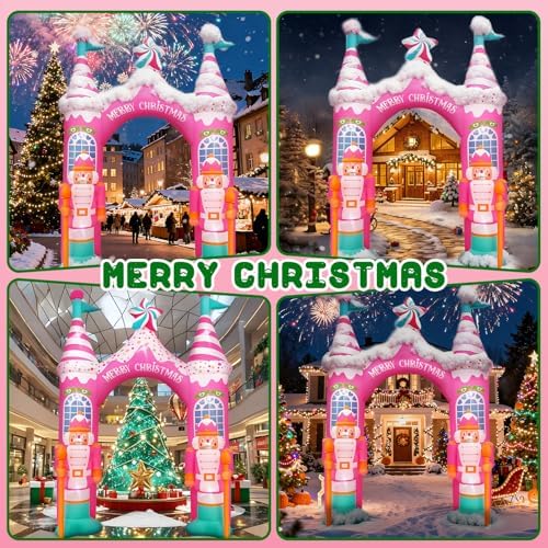 Evoio 12 FT Giant Christmas Archway Inflatables Nutcracker with LED Lights, Pink Xmas Arch Inflatable Stereoscopic Blow up Christmas Outdoor Decorations for Front Yard, Driveway, Lawn, Garden, Square