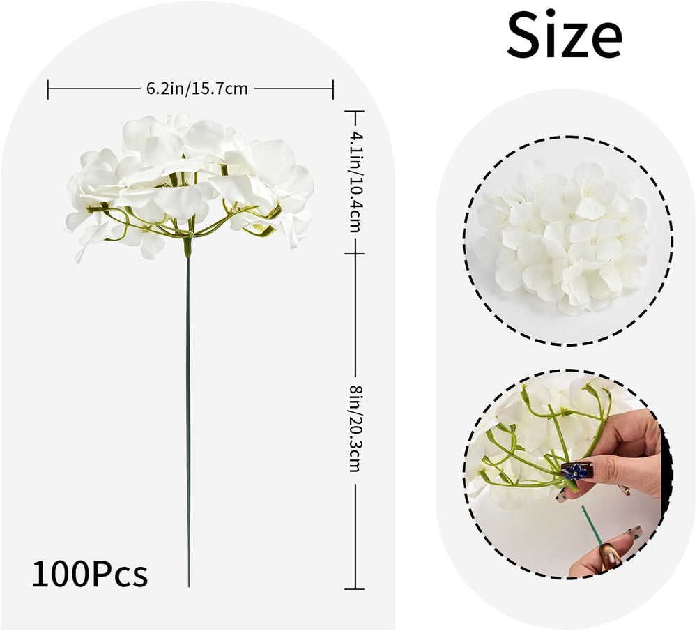 100pcs Hydrangea Artificial Flowers Bulk Heads with Stems Fade-Resistant Reus...