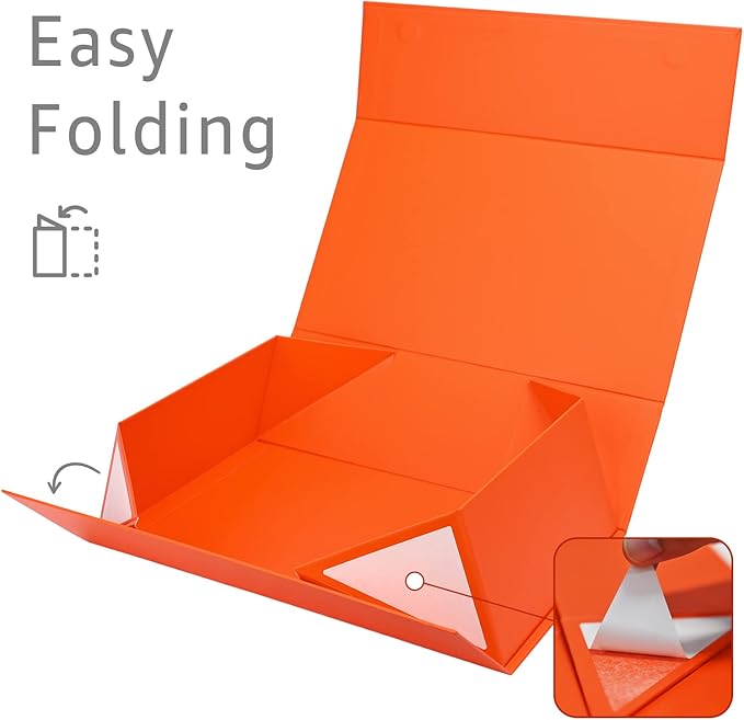 LIFELUM Gift Boxes 13.85 x 8.35 x 4.45 inch 5 Pack Gift Boxes with Lids Contains Card, Ribbon, Shredded Paper Filler (Orange)