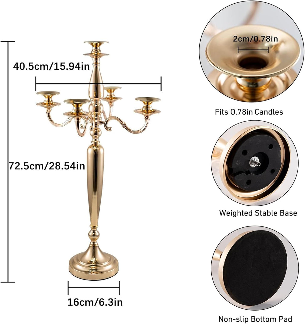 28in 2PCS Gold 5-Arm Candelabra Wedding Centerpieces for Tables