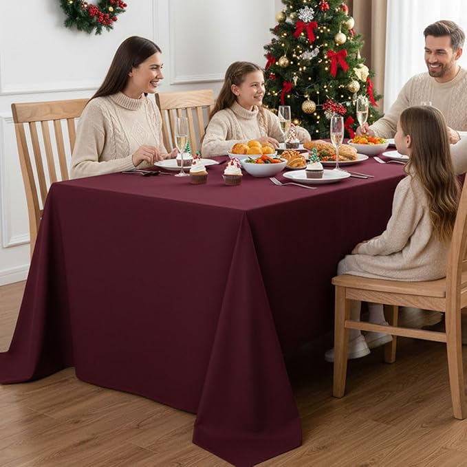 Fitable Elegant Rectangle Table Clothes, 6 Pack - 90 x 132 Inch, Burgundy - Reusable and Washable Tablecloths, Polyester Fabric Table Covers for Wedding, Party, Banquet, Formal Events
