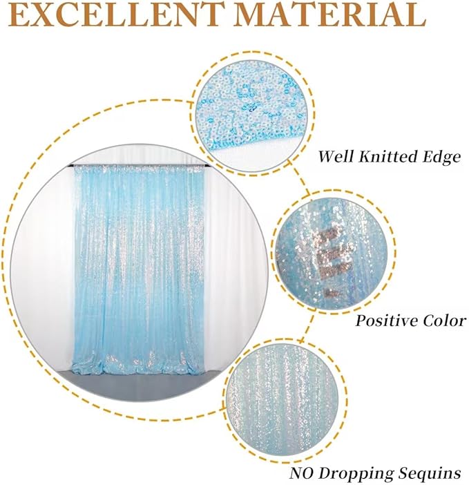 ShinyBeauty Iridescent Aqua Sequin Backdrop Curtain 5FTx10FT 2 Panels Photo Backdrops Blue Backdrop 10FT Sequin Fabric Curtains Christmas Studio Birthday Party Backgrounds