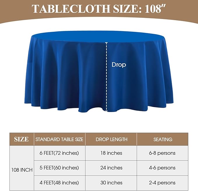 Round Tablecloth 6 Pack 108 Inch Royal Blue Tablecloths Washable Decorative Linen Polyester Table Clothes Cover for Dining Table Banquets Buffet Parties and Wedding