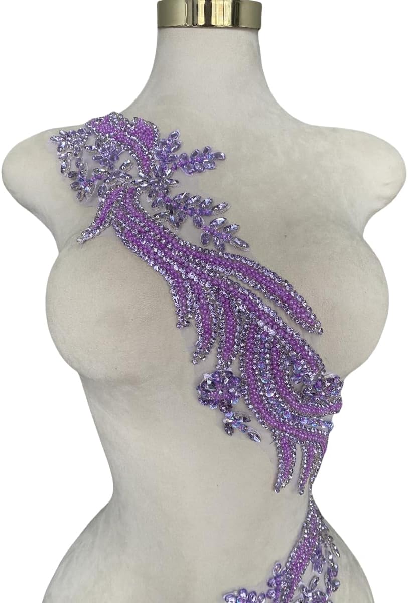 Handmade Rhinestones lace Appliques sew on Beads Trim Patches for Dress Cloth...