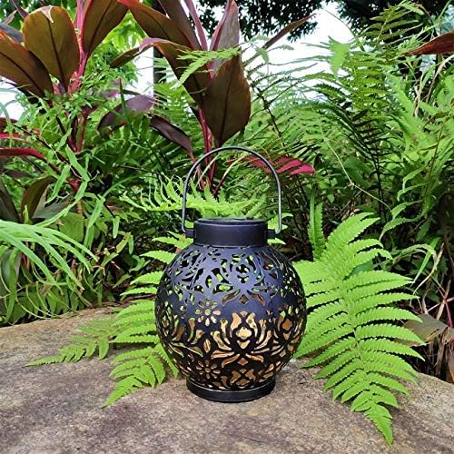 2 Pack Solar Hanging Lantern Lights, Metal Outdoor Decorative Lamp, Black