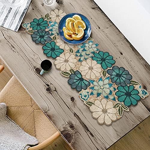 lightnpro Chrtistmas Beaded Table Runner, Christmas Table Runner, Rustic Farmhouse Hand Beaded Runner to Decorate Xmas Wedding Family Party Thanksgiving Dinner Table Décor - 13x36 Inch - Teal Combo