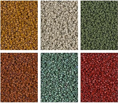 Set of 6 Colors - 60 Grams - Miyuki Delica Glass Beads Size 11/0 - Mushroom Patch, DB794, DB1585, DB2119, DB2363, DB2311, DB2110 in Flip-Top Containers and Storage Box