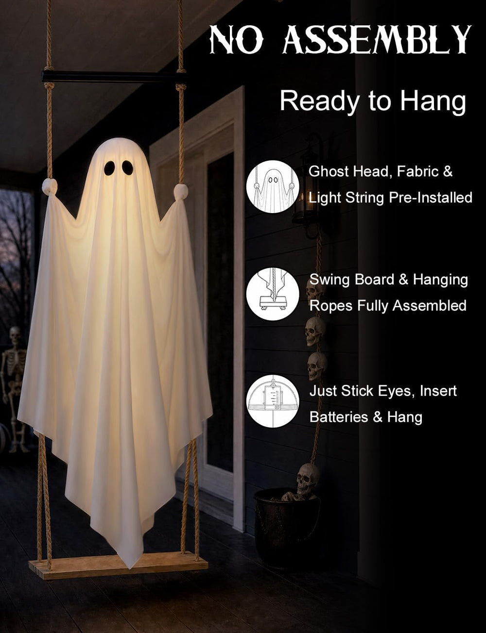 Halloween Decorations Outdoor 4.6FT Large Pre-Assembled Hanging Swing Ghost