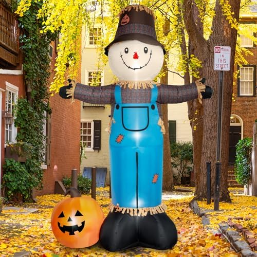 8 FT Fall Inflatables Scarecrow Decorations, Scarecrow with Pumpkin Inflatable Yard Decor Built-in LEDs,Scarecrow Blow Up Yard Decorations for Halloween Thanksgiving Fall Autumn Harvest Lawn Garden
