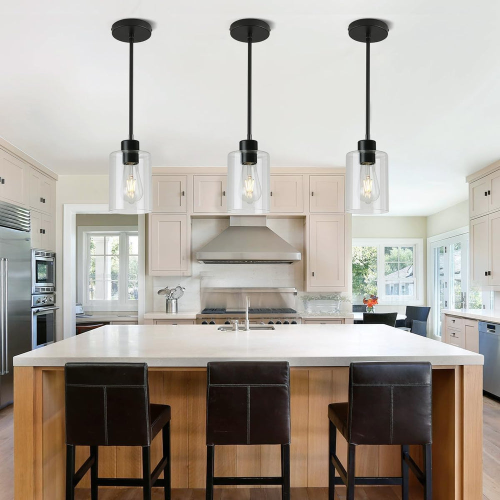 3 Pack Black Pendant Lights Kitchen Island, Modern Industrial Matte Black Han...