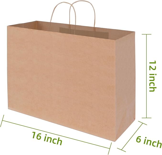 Johuivo Brown Paper Bags with Handles, 50 Pcs Brown Shopping Paper Bags, Recyclable Kraft Gift Bag and Retail Bag for Small Business, Grocery, Party Favors, 16x6x12 Inches