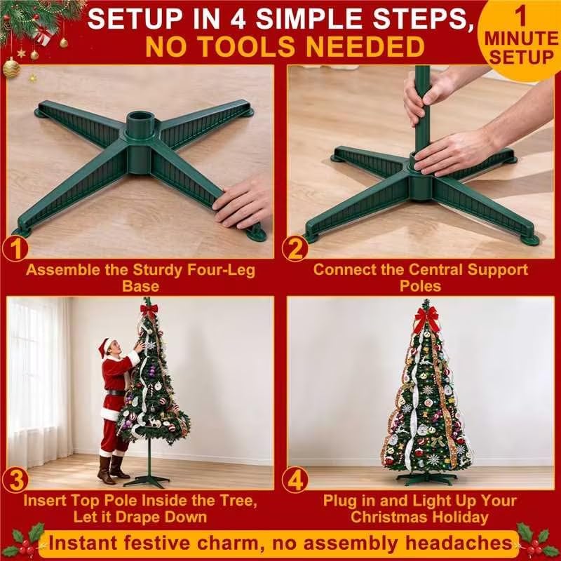 6.5FT Prelit Pop Up Christmas Tree,Dual Color Changing Lights Timer 8 Modes