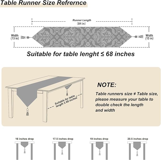 Dazzling Elegant Jacquard Table Runner with Handmade Tassels - Beige (13x84 inch)