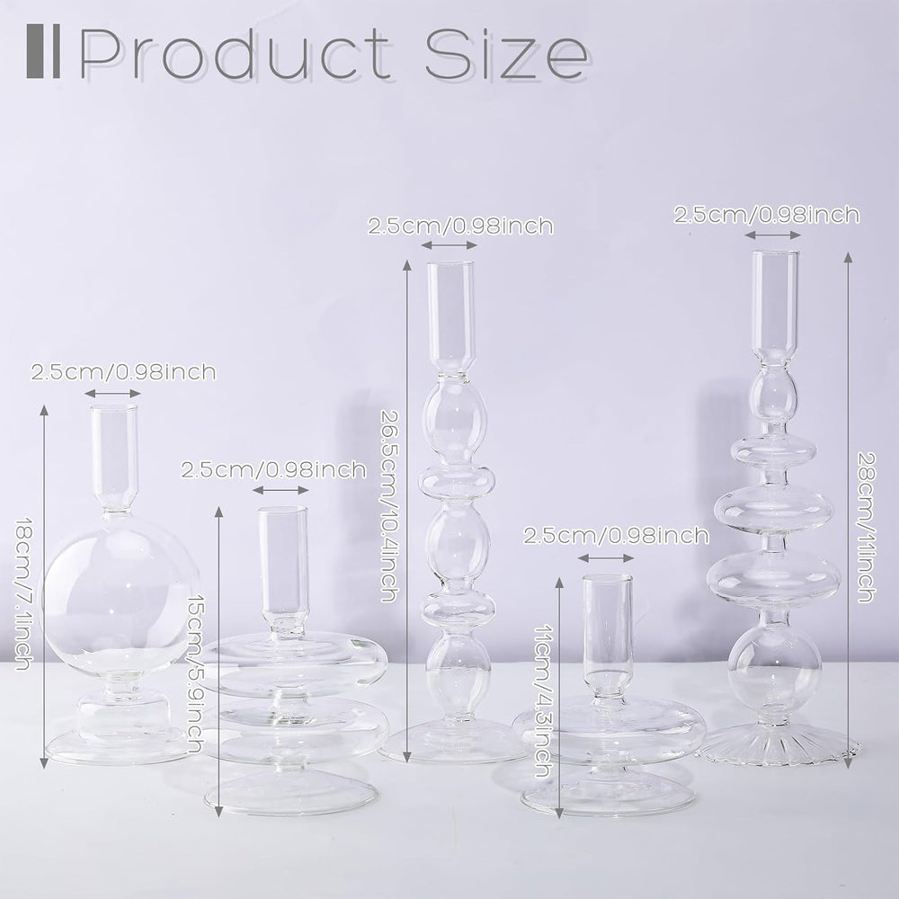 Rtteri 5 Pcs Glass Candlestick Holders Colorful Glass Taper Candle Stand Groo...