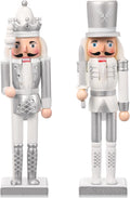 Huwena 2 Pcs Sliver King and Soldier Nutcracker 12 Inch
